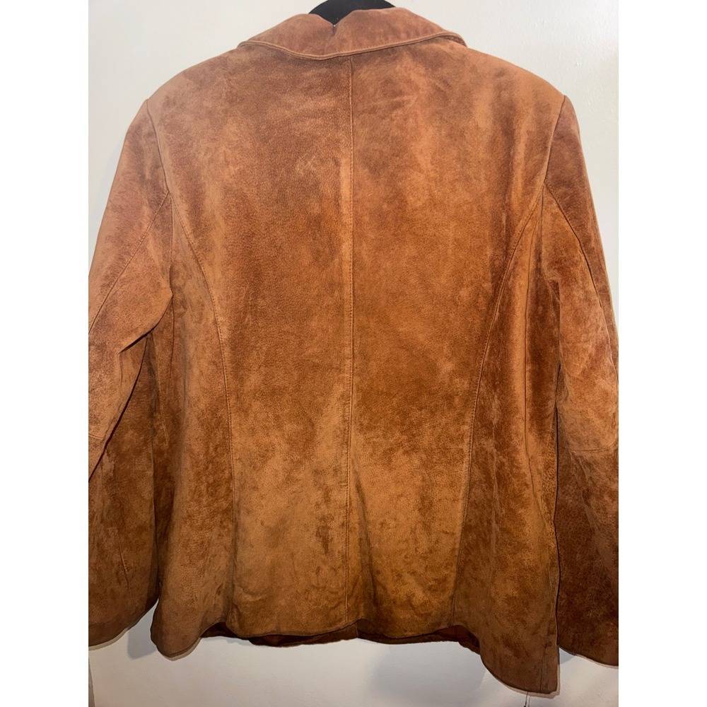Style & Co Petite Brown Suede Leather Jacket Button Front Cognac Size L Petite - Picture 5 of 7